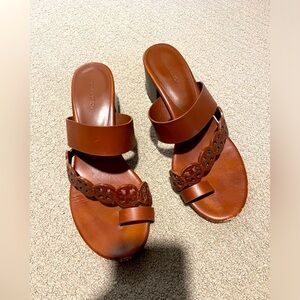 Tory Burch Tiny Miller Heeled Sandal Heels Burnt Cuoio Size 9